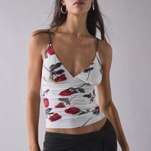 UO Helly Ruched Plunging Rhinestone Strap Tank Top